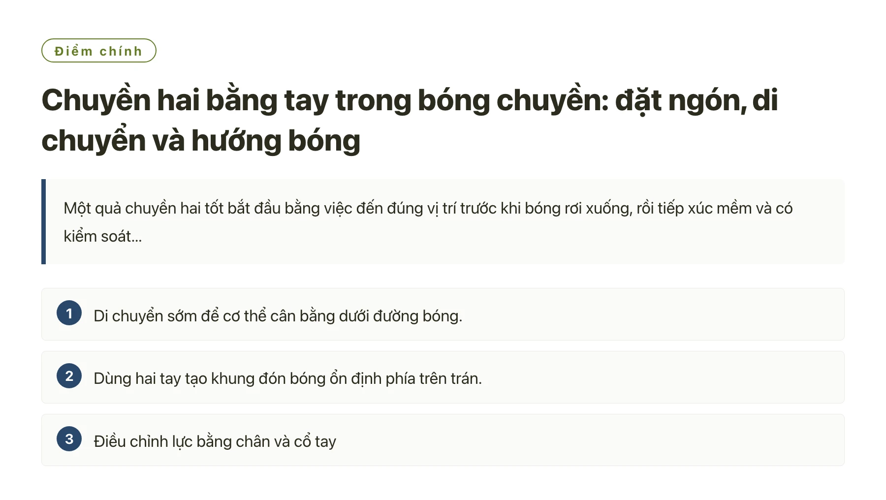 Chuyền hai bằng tay trong bóng chuyền: đặt ngón, di chuyển và hướng bóng——全文要点速览